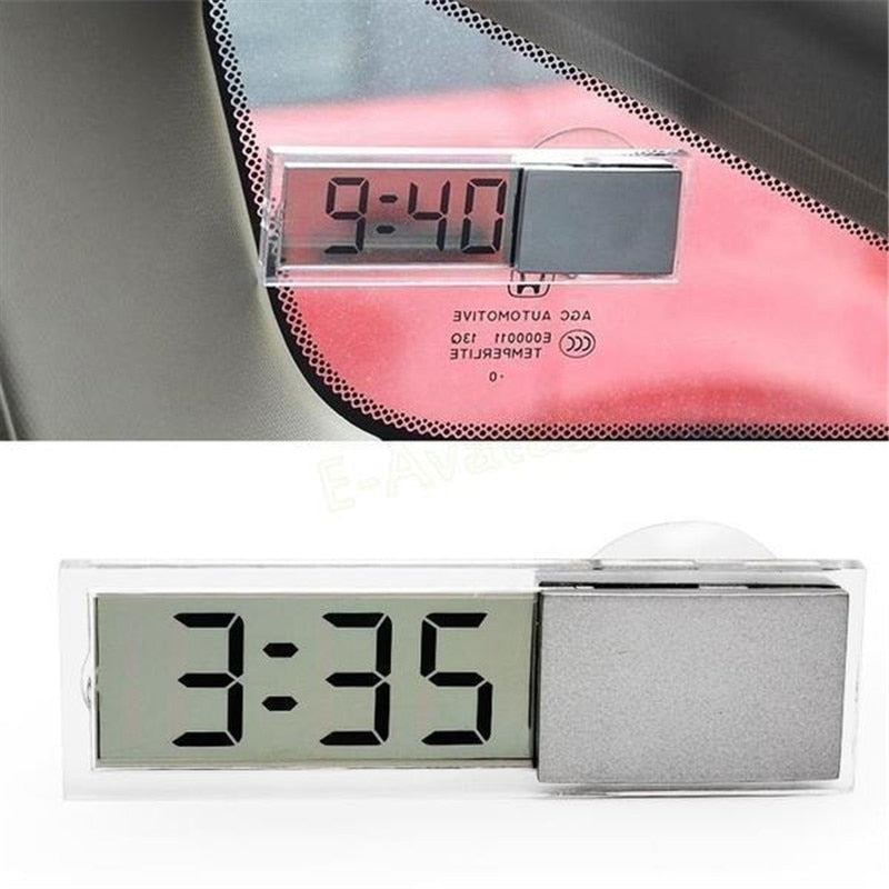 Car Clock Mini Transparent LCD Display Digital with Sucker Glass Car Electronics Ornaments Car Interior Accessories