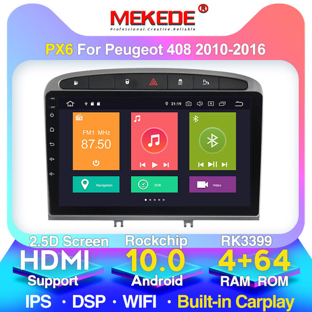 MEKEDE 4+64G car stereo for 2010-2015 2016 PEUGEOT 308 408 with GPS Navigation Head Unit Mirror Link 4G WiFi